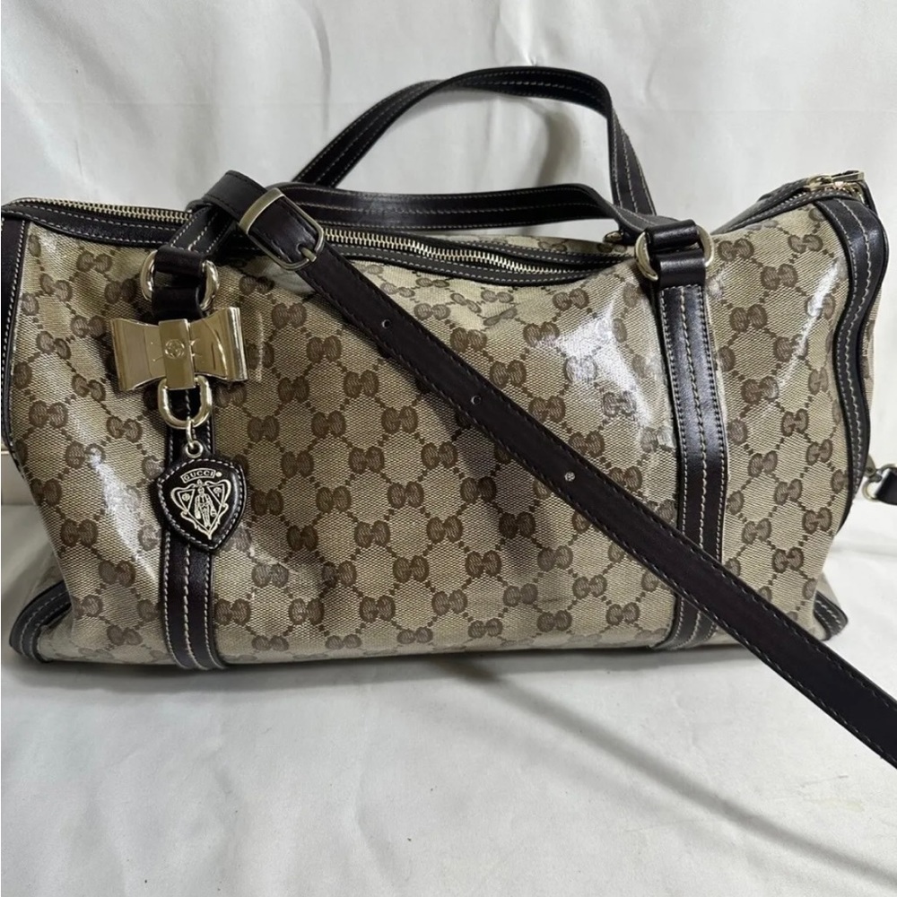 Gucci Crystal Monogram Duchessa Boston Bag Brown